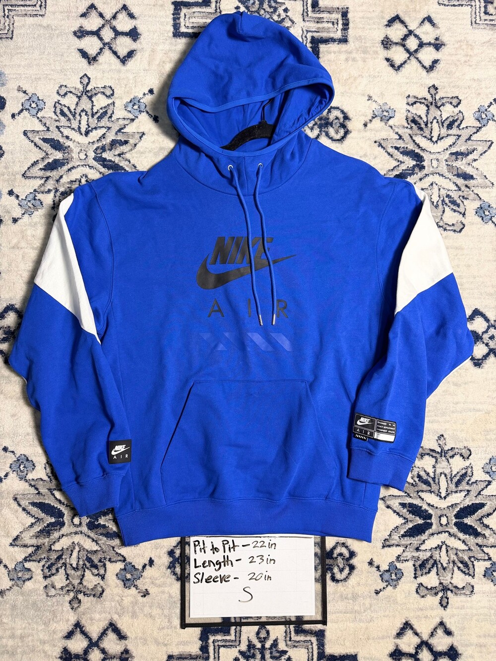 Nike Air Hoodie Small Blue Pullover Sweatshirt White Sleeve Panels